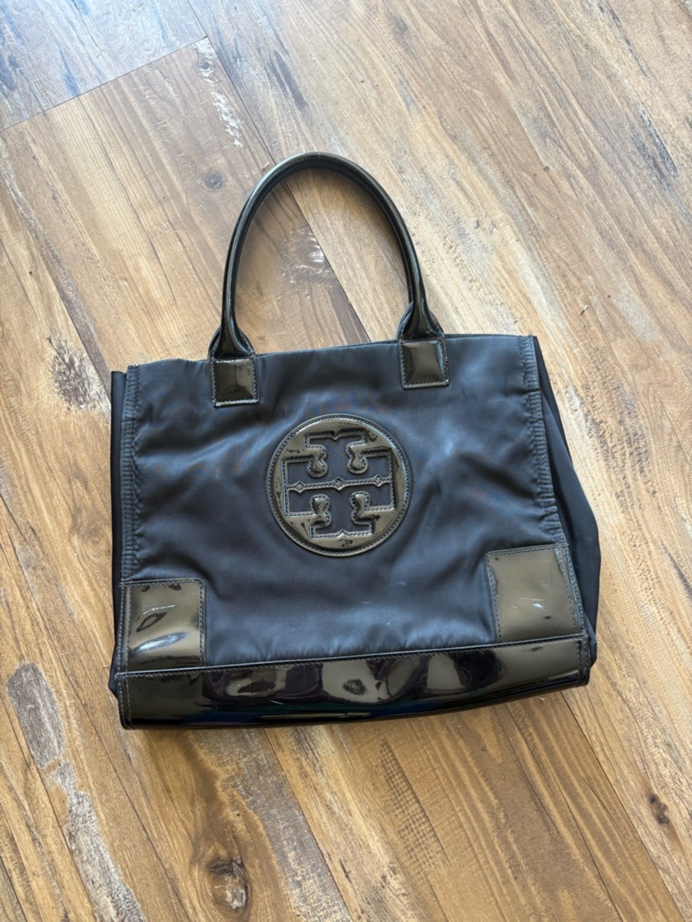 Tory Burch Black Nylon Tote with Patent Trim